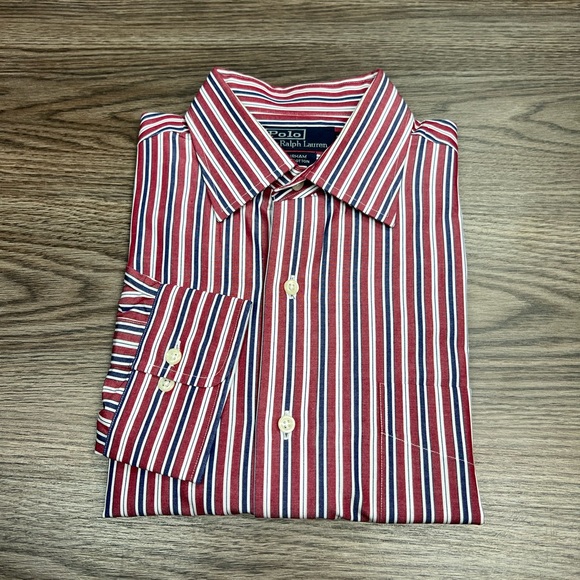 Polo Ralph Lauren Red w/ White & Navy Stripe Shirt 16 34/35 - Picture 1 of 3